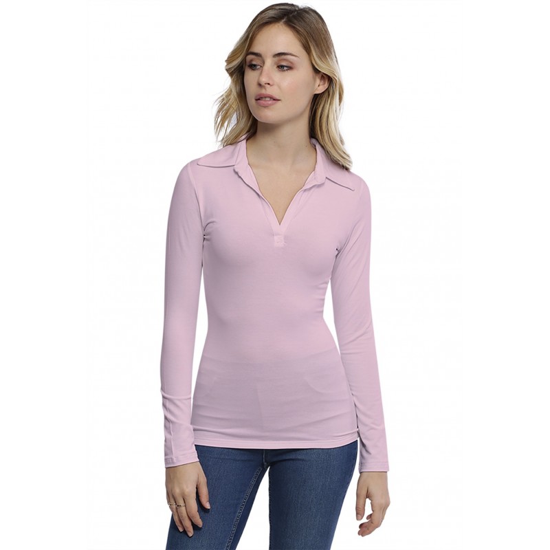 T-shirt col polo manches longues en modal GLORIA05 T-shirt col polo manches longues en modal GLORIA05