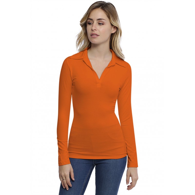 T-shirt col polo manches longues en modal GLORIA05 T-shirt col polo manches longues en modal GLORIA05