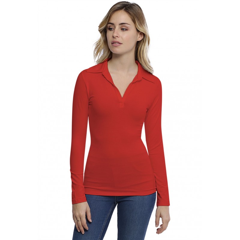 T-shirt col polo manches longues en modal GLORIA05 T-shirt col polo manches longues en modal GLORIA05