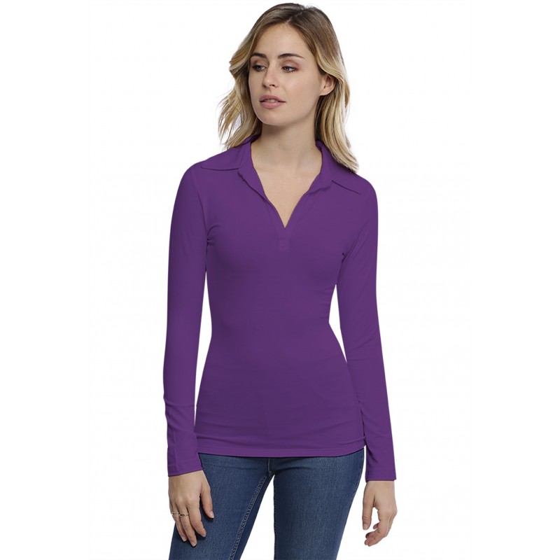 T-shirt col polo manches longues en modal GLORIA05 T-shirt col polo manches longues en modal GLORIA05