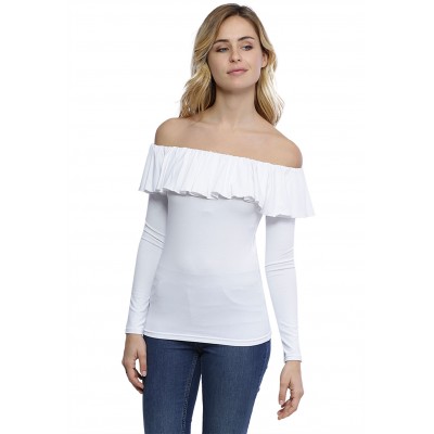 T-shirt avec volants et épaules nues en modal DIAZ05