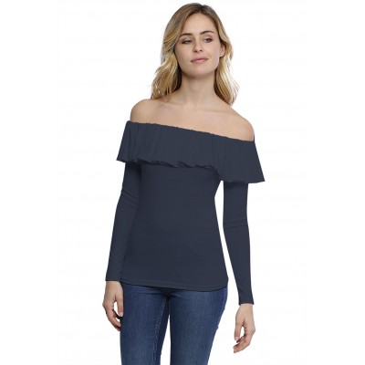 T-shirt avec volants et épaules nues en modal DIAZ05