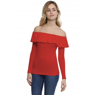 T-shirt avec volants et épaules nues en modal DIAZ05