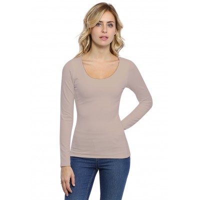 T-shirt col rond doublé devant manches longues en modal ZAZA05