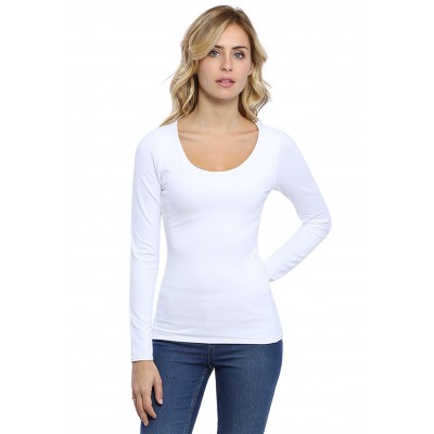 T-shirt col rond doublé devant manches longues en modal ZAZA05