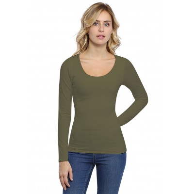 T-shirt col rond doublé devant manches longues en modal ZAZA05
