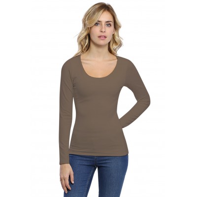 T-shirt col rond doublé devant manches longues en modal ZAZA05