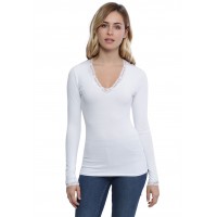 T-shirt col V dentelle manches longues en modal JULIE
