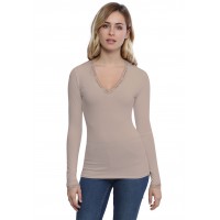 T-shirt col V dentelle manches longues en modal JULIE