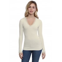 T-shirt col V dentelle manches longues en modal JULIE