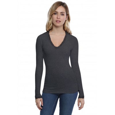 T-shirt col V dentelle manches longues en modal JULIE