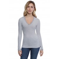 T-shirt col V dentelle manches longues en modal JULIE