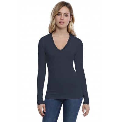 T-shirt col V dentelle manches longues en modal JULIE