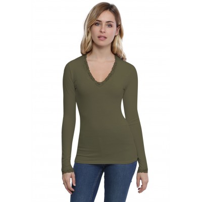 T-shirt col V dentelle manches longues en modal JULIE
