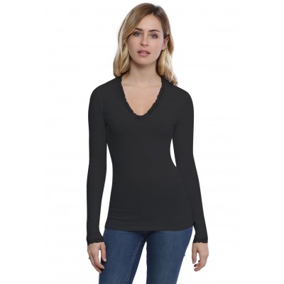 T-shirt col V dentelle manches longues en modal JULIE