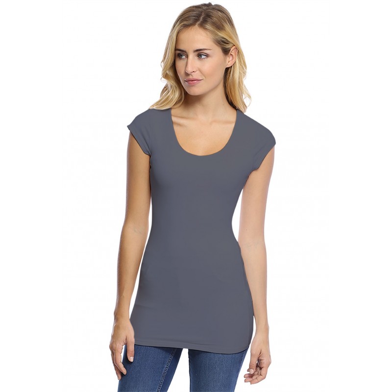 T-shirt long col rond manches courtes capes en modal ZAZA07 T-shirt long col rond manches courtes capes en modal ZAZA07