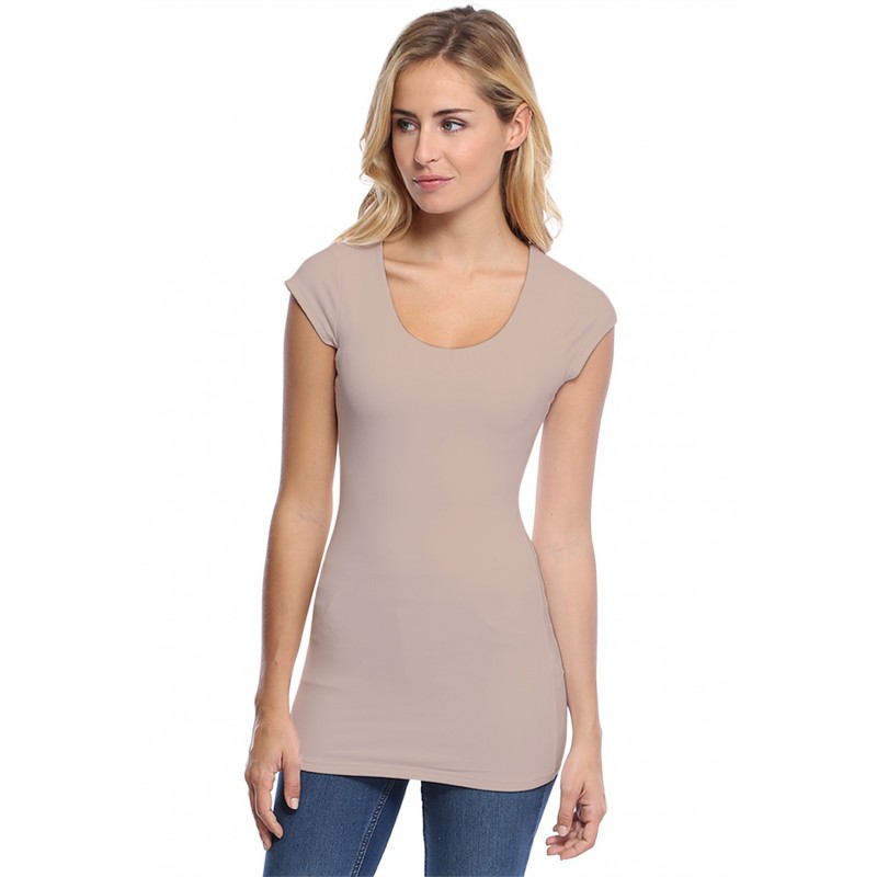 T-shirt long col rond manches courtes capes en modal ZAZA07 T-shirt long col rond manches courtes capes en modal ZAZA07
