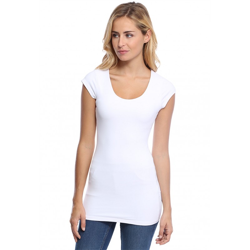 T-shirt long col rond manches courtes capes en modal ZAZA07 T-shirt long col rond manches courtes capes en modal ZAZA07