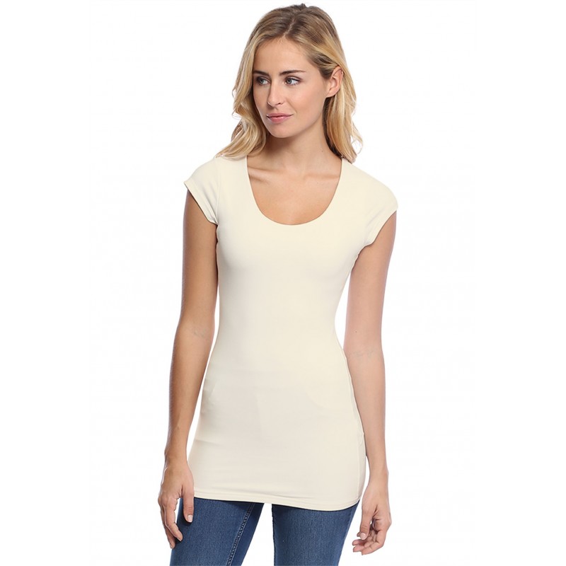 T-shirt long col rond manches courtes capes en modal ZAZA07 T-shirt long col rond manches courtes capes en modal ZAZA07