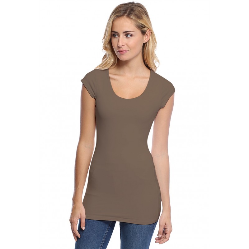 T-shirt long col rond manches courtes capes en modal ZAZA07 T-shirt long col rond manches courtes capes en modal ZAZA07
