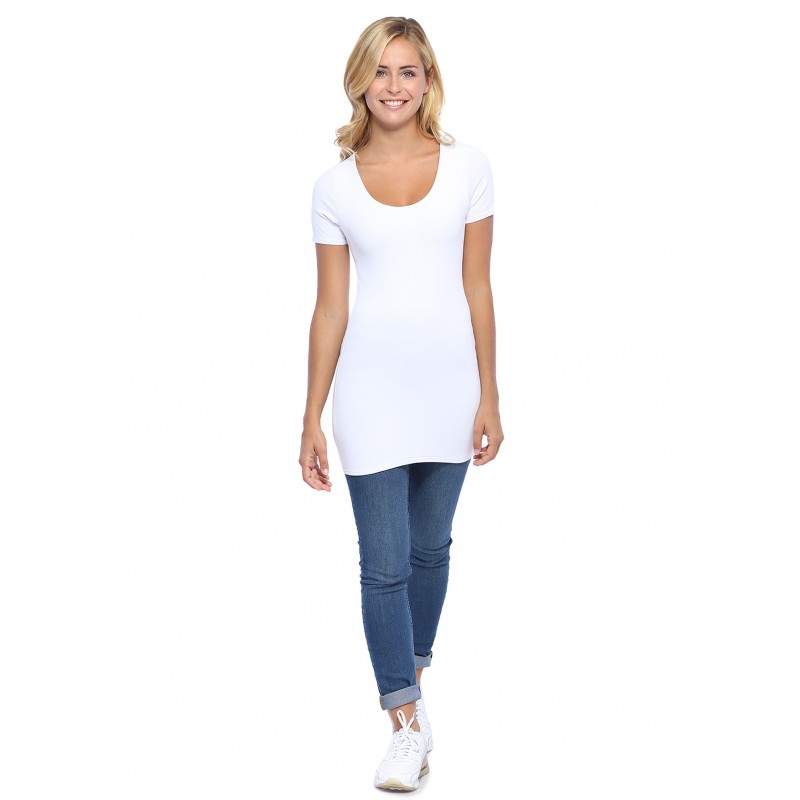 T-shirt long col rond manches courtes en modal ZAZA08 T-shirt long col rond manches courtes en modal ZAZA08