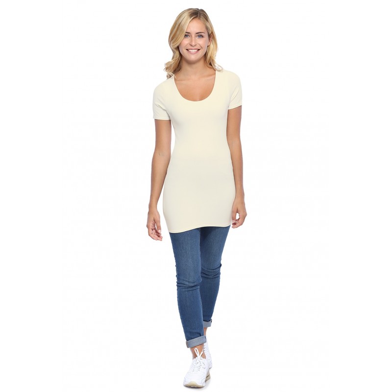 T-shirt long col rond manches courtes en modal ZAZA08 T-shirt long col rond manches courtes en modal ZAZA08