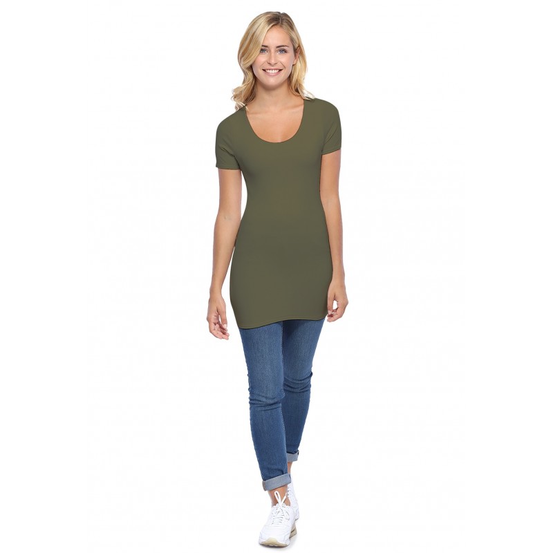 T-shirt long col rond manches courtes en modal ZAZA08 T-shirt long col rond manches courtes en modal ZAZA08