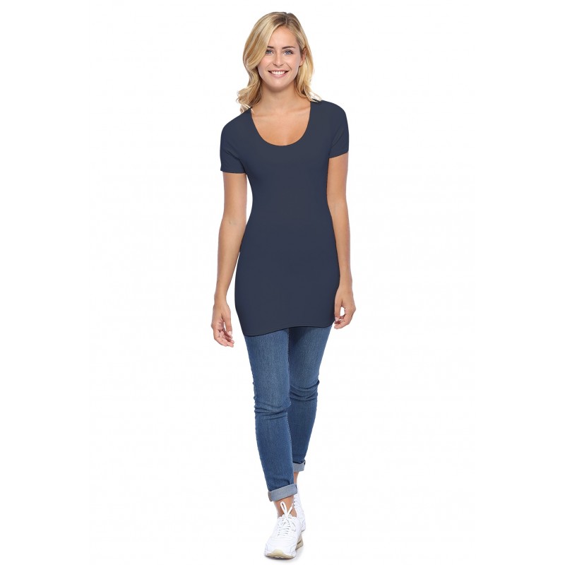 T-shirt long col rond manches courtes en modal ZAZA08 T-shirt long col rond manches courtes en modal ZAZA08
