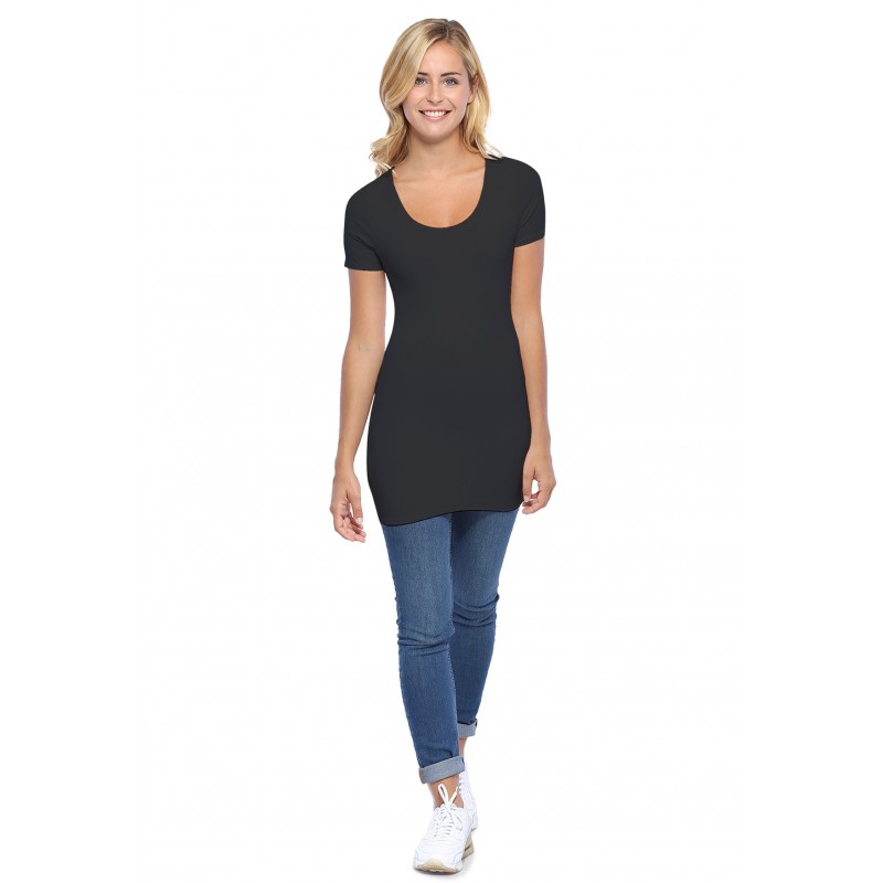 T-shirt long col rond manches courtes en modal ZAZA08 T-shirt long col rond manches courtes en modal ZAZA08