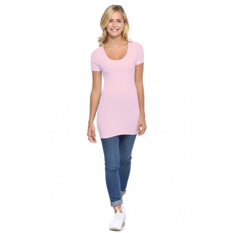 T-shirt long col rond manches courtes en modal ZAZA08 T-shirt long col rond manches courtes en modal ZAZA08