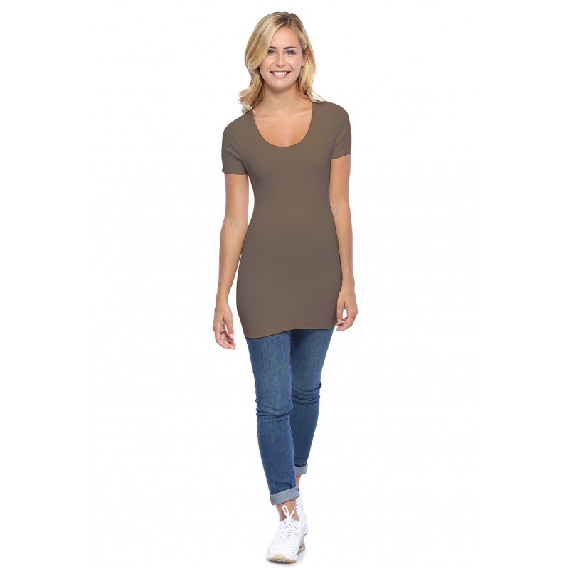 T-shirt long col rond manches courtes en modal ZAZA08 T-shirt long col rond manches courtes en modal ZAZA08
