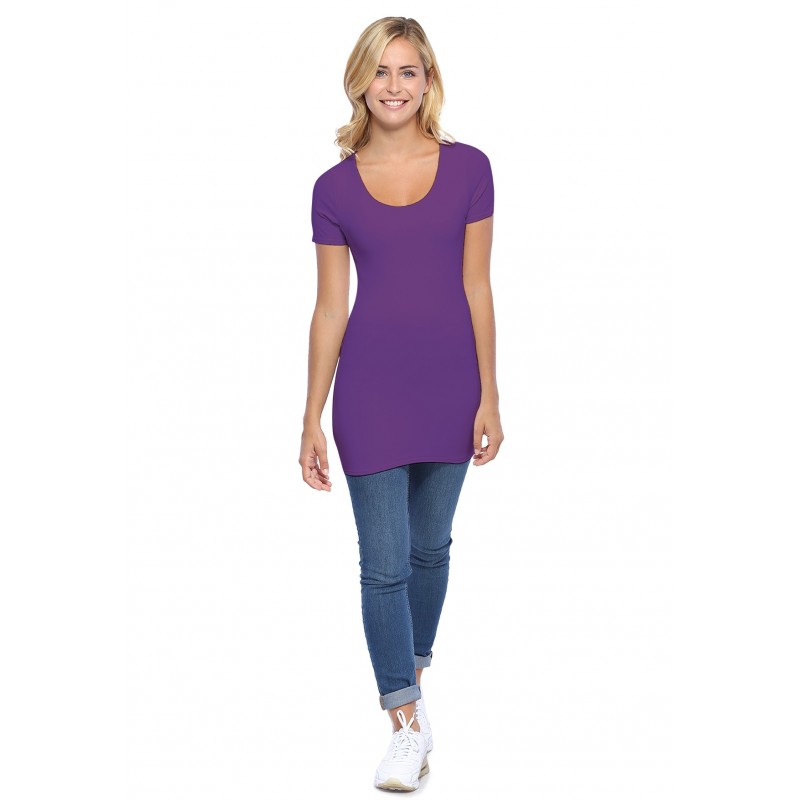 T-shirt long col rond manches courtes en modal ZAZA08