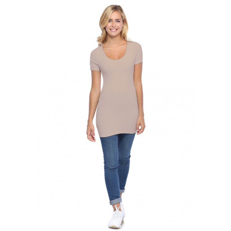T-shirt long col rond manches courtes en modal ZAZA08 T-shirt long col rond manches courtes en modal ZAZA08