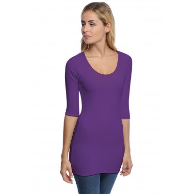 T-shirt long col rond doublé devant manches 3-4 en modal ZAZA09