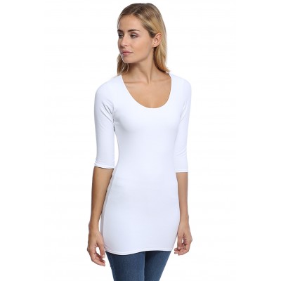 T-shirt long col rond doublé devant manches 3-4 en modal ZAZA09