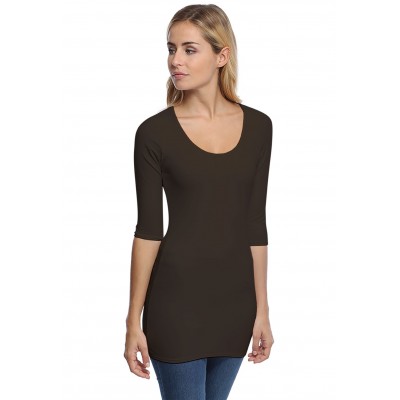 T-shirt long col rond doublé devant manches 3-4 en modal ZAZA09