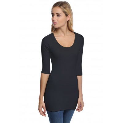T-shirt long col rond doublé devant manches 3-4 en modal ZAZA09