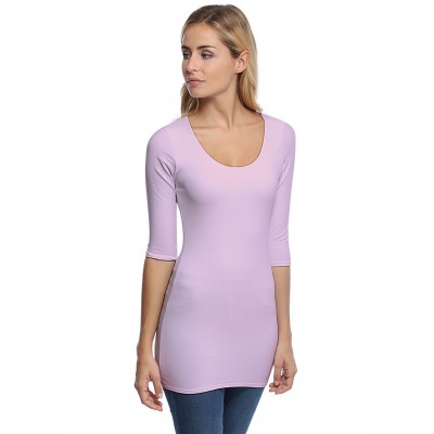 T-shirt long col rond doublé devant manches 3-4 en modal ZAZA09
