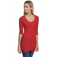 T-shirt long col rond doublé devant manches 3-4 en modal ZAZA09