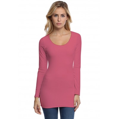 T-shirt long col rond doublé devant manches longues en modal ZAZA10