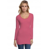 T-shirt long col rond doublé devant manches longues en modal ZAZA10