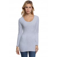 T-shirt long col rond doublé devant manches longues en modal ZAZA10