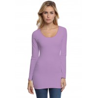 T-shirt long col rond doublé devant manches longues en modal ZAZA10