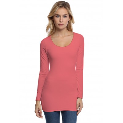 T-shirt long col rond doublé devant manches longues en modal ZAZA10