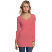 T-shirt long col rond doublé devant manches longues en modal ZAZA10