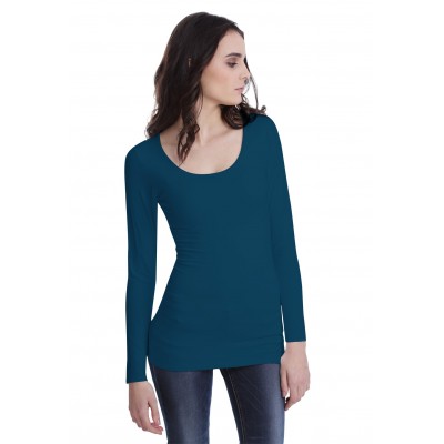 T-shirt long col rond doublé devant manches longues en modal ZAZA10