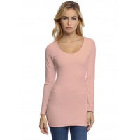 T-shirt long col rond doublé devant manches longues en modal ZAZA10