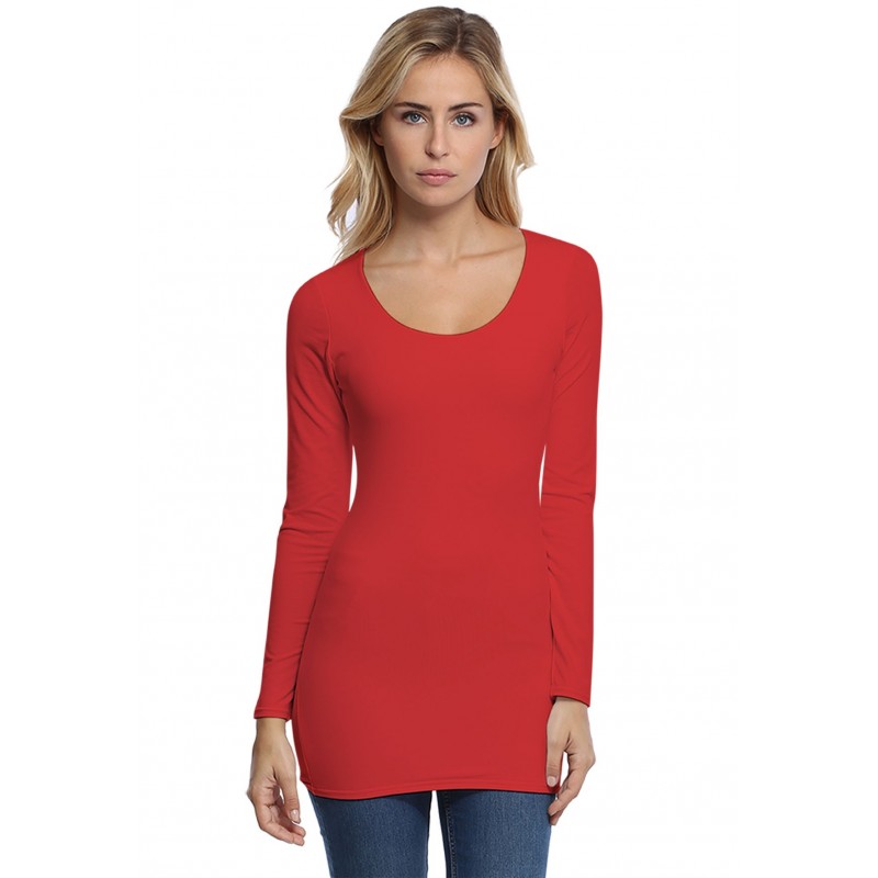 T-shirt long col rond doublé devant manches longues en modal ZAZA10