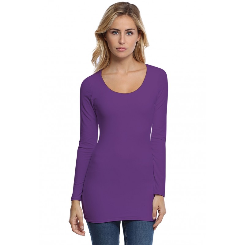 T-shirt long col rond doublé devant manches longues en modal ZAZA10