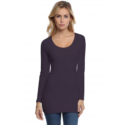 T-shirt long col rond doublé devant manches longues en modal ZAZA10